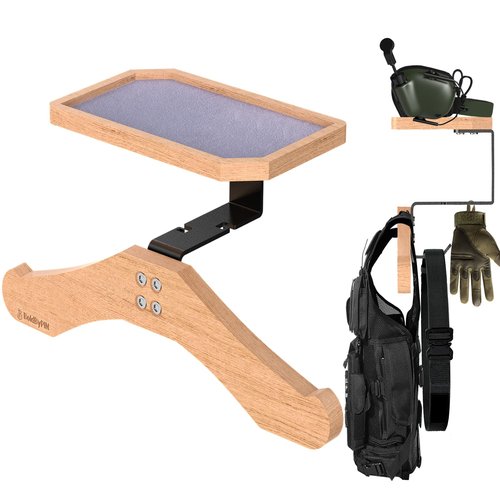 Tactical Vest Hanger- Solid Wood Tactical Gear Rack with Top Wooden Holder Tray for Walkie-Talkie,Earmuffs - Multifunction Tactical Gear Wall Mount for Motorcycle Football Skating Gear