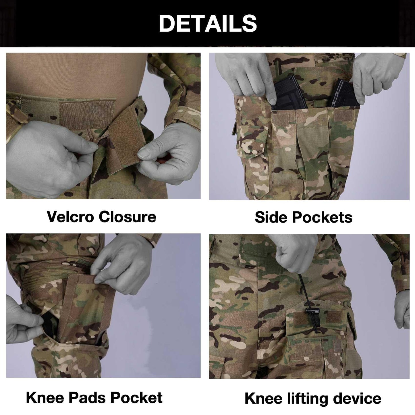 G3 Combat Pants,Military Tactical Pants,Outdoor Hunting Paintball Game Training Pants with Knee Pads (40) Multicam