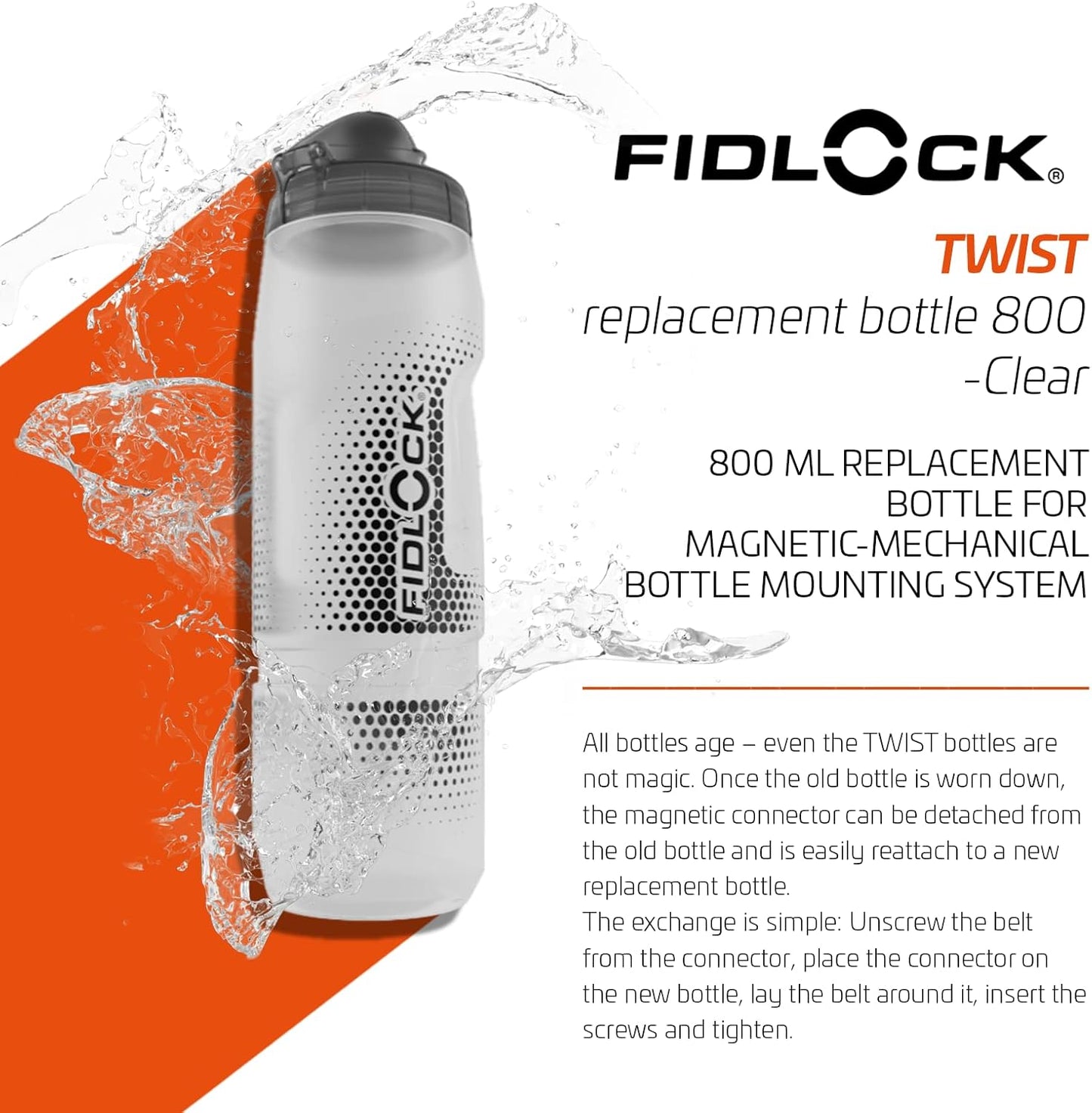 FIDLOCK Twist Replacement Bottle 450ml/15oz | Includes Twist Bottle Only (Twist Base Not Included) | Smoke