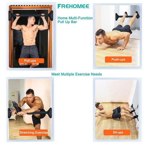 FREHOMEE Pull Up Bar for Doorway,Chin Up Bar for Body Workout,Narrow Pads,Home Gym Exercise Fitness with Level Meter and Adjustable Width (Medium 74-100cm)