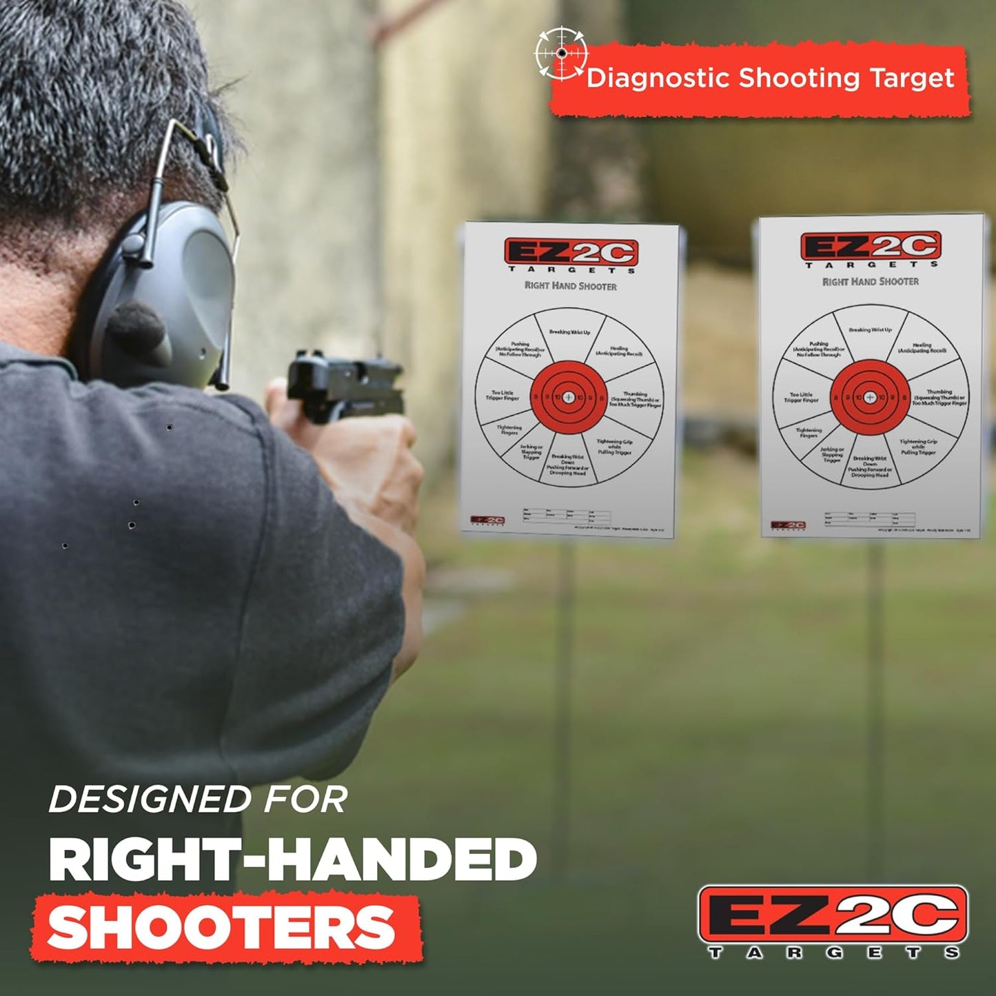 USA Made EZ2C Right Hand/Left Hand Shooting Range Diagnostic Training Paper Target 11"x17" Tear-Off Pad of 25