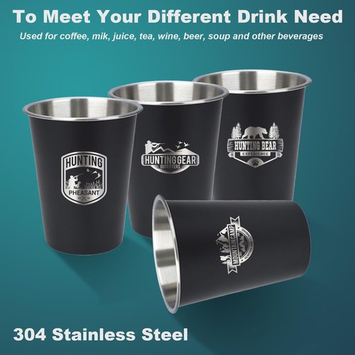 TNYAMI 4pcs Camping Cup - Hunting Theme 12oz Stainless Steel Camping Mug for Outdoor Picnic Hiking Fishing Tumbler