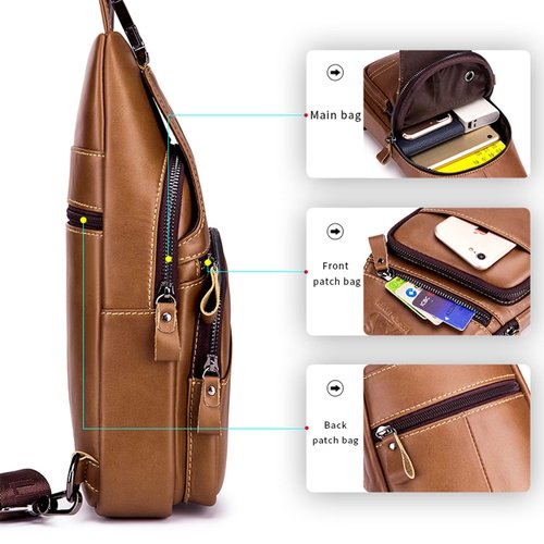 Pundarika Leather Sling Bag for Men - Crossbody Shoulder & Chest Bag; Multifunctional Travel & Hiking Backpack - Black