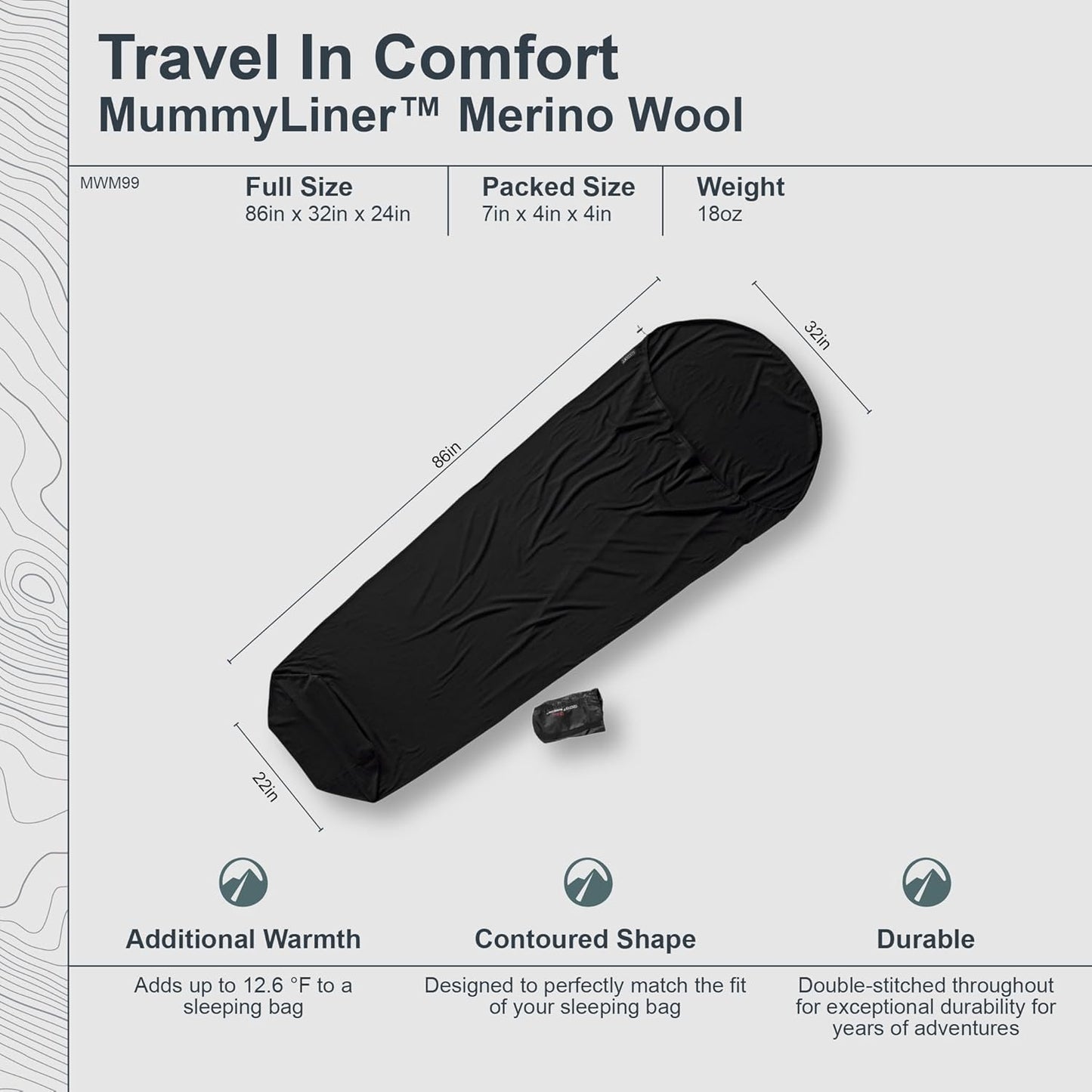 COCOON - Premium - Merino Wool MummyLiner - Black
