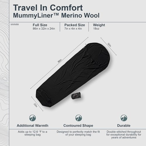 COCOON - Premium - Merino Wool MummyLiner - Black