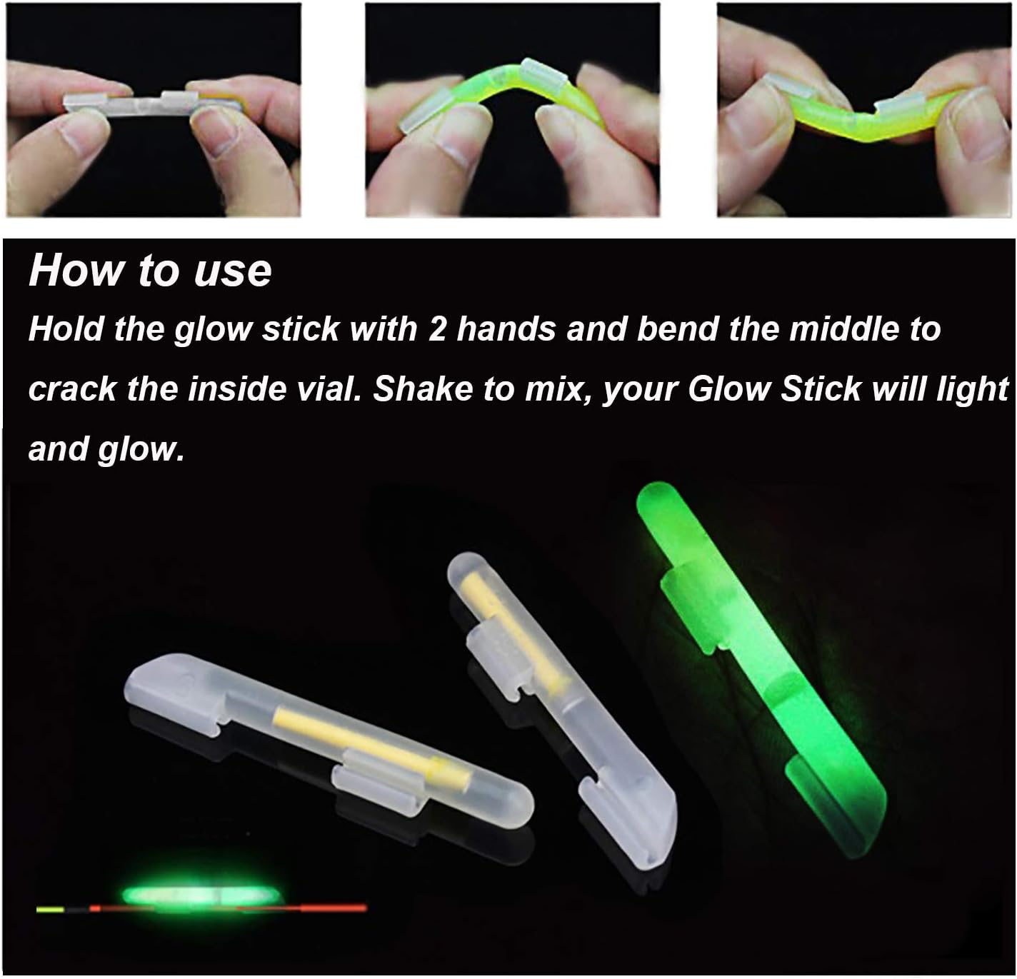 THKFISH Fishing Glow Sticks Rod Tip Glow Sticks Fishing Rod Floats Glow Sticks Fishing Rod Night Fishing Light Fishing Green Fluorescent Light 20pcs(10bags) #M #L #XL