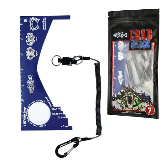 Fishernomics Crab Gauge - Blue & Silver Crab Ruler, Measuring Tool for Dungeness Crab, Rock Crab and Blue Crab with Strong Magnetic Clip Holder and Retractable Coiled Lanyard Carabiner