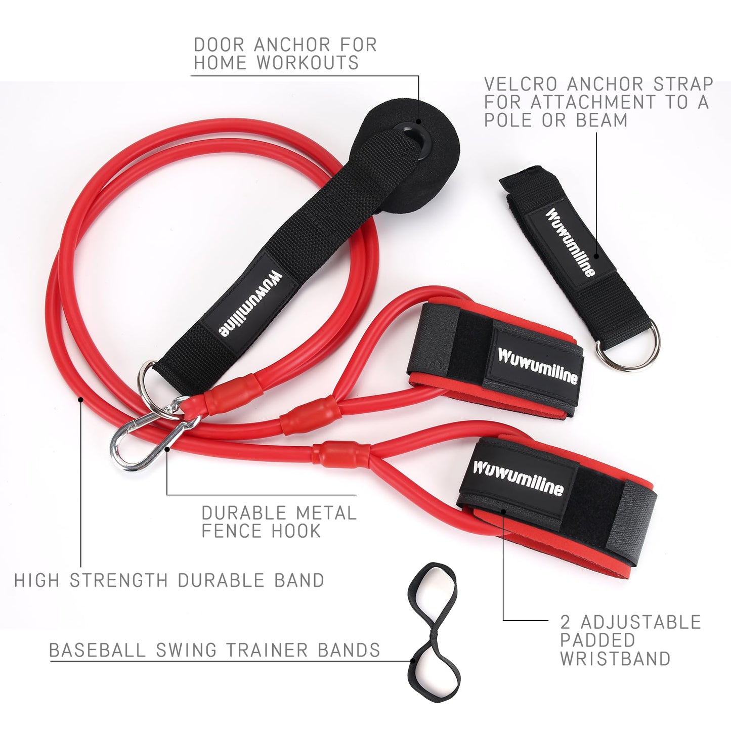 Baseball Softball Resistance Bands with Baseball Swing Trainer Band, Arm Strength Training Equipment Exercise for Flexibility and Throwing Velocity for Pitching Trainer with 5 Accessories(30lbs)