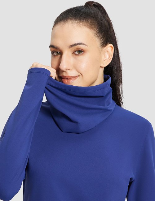 baleaf Thermal Long Sleeve Shirts for Women Mock Neck Base Layer Top Warm Fleece Winter Clothes Cold Weather Gear with Neck Gaiter Blue M