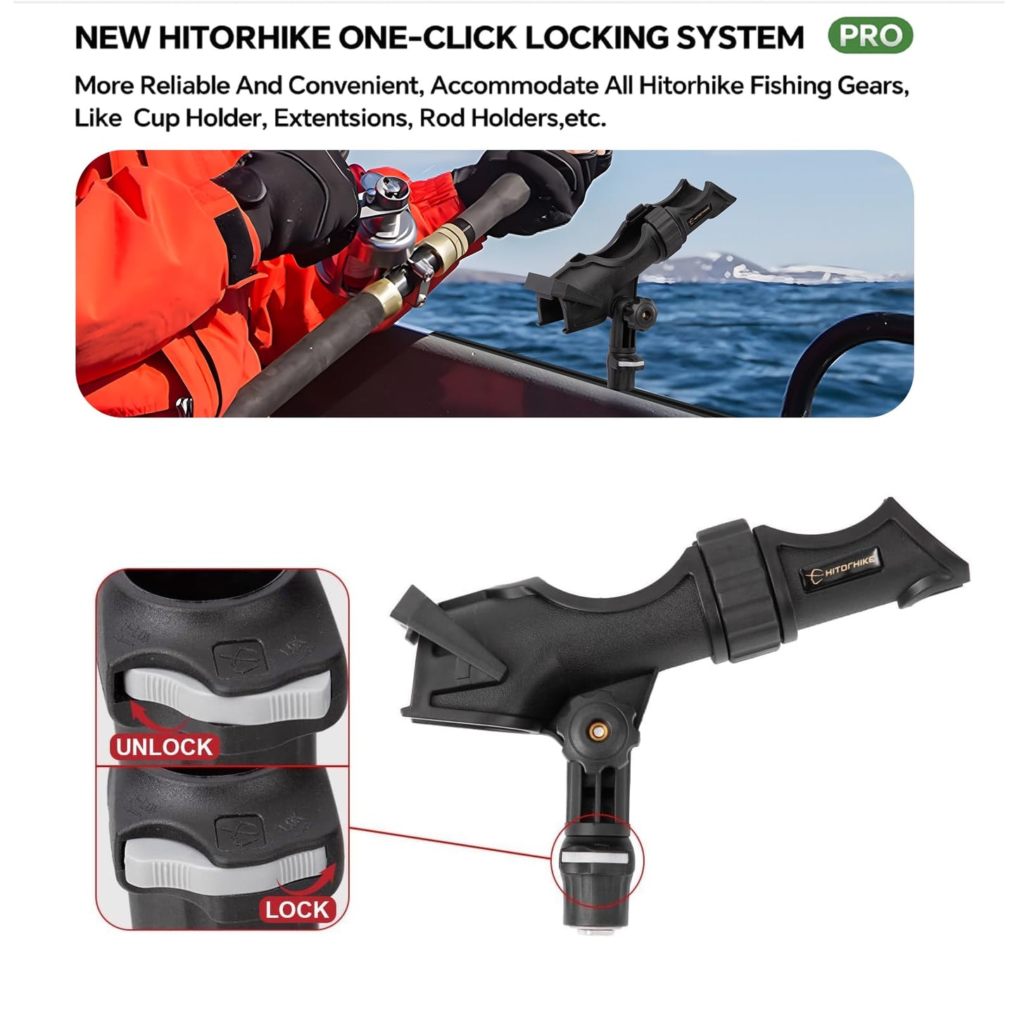 Hitorhike Fishing Rod Holder Universal Fit Kit with Mount Allows for 360-degree Adjustment Kayak Fishing Boat Rod Holder (Fishing Rold Holder x1+Mini Track Mount x1)