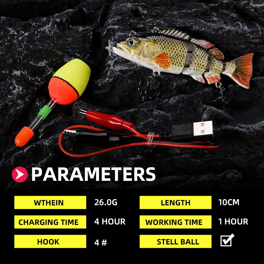 Robotic Swimming Fishing Electric Lures 5.12" USB Rechargeable LED Light Wobbler Multi Jointed Swimbaits Hard Lures Fishing Tackle (Common Shad1(Upgrade 2023))