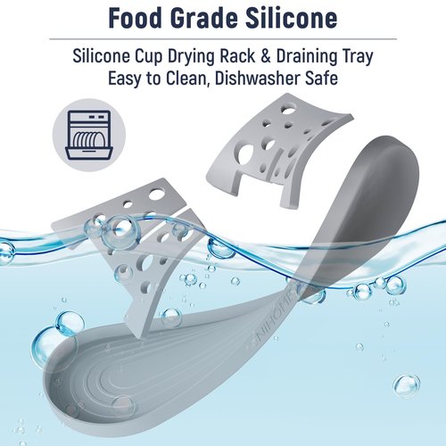 NiHome Silicone Water Bottle Drying Racks, Bottle Dryer Racks Fit for Stanley YETI Cups Owala Sport Bottles, Cheese Style for Faster Drying, Baby Bottles Thermoses Mugs, Set of 3 with Drip Tray (Gray)
