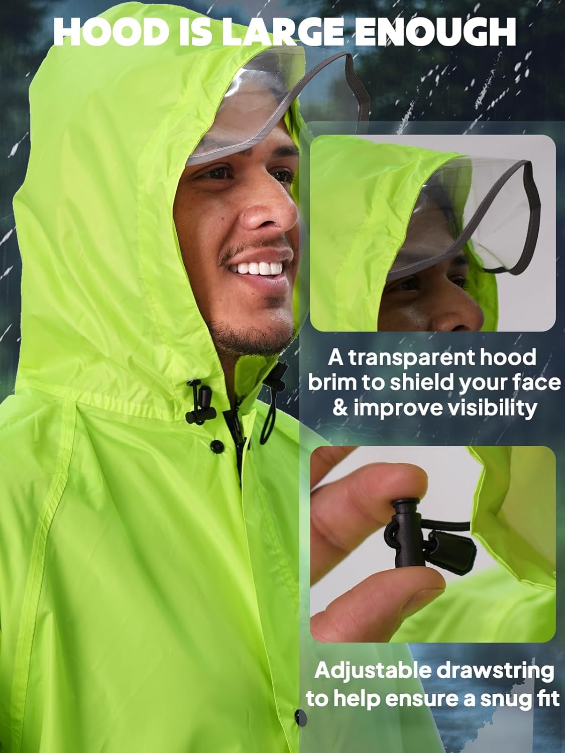 ANYOO Hood Rain Poncho Waterproof Lightweight Raincoat for Men Women Adult with Pocket for Hiking Camping Outdoor Activities