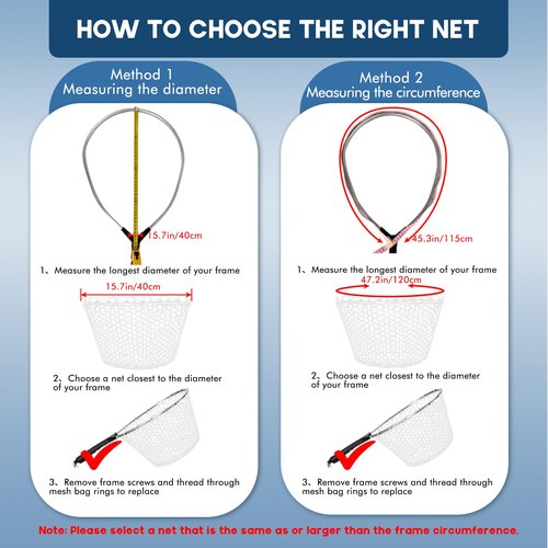 Riverruns Rubber Net Replacement Fishing Net Bag Fly Fishing Foldable Fish Landing for Freshwater Saltwater Without Handle 6 Sizes (Transparent, Circumference: 39" Diameter: 14" Net Depth: 10")
