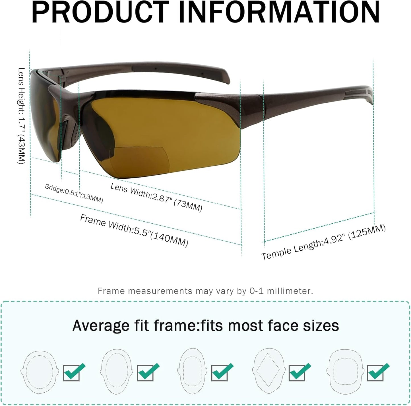 Eyekepper TR90 Unbreakable Sports Polarized Half-Rimless Bifocal Sunglasses