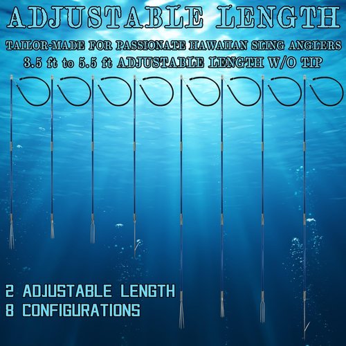 SINGMATOOLS Spearfishing Pole Hawaiian Sling Fishing Spear Set Fiberglass Pole Spear Harpoon Spearfishing Gear 3 Prong Paralyzer Tips 5.5'. Fish Stringer Travel Bag Included Spear Fishing Equipment