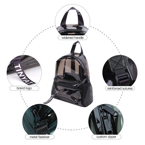 TINYAT Small Clear backpack for Women See Through Clear Bag Cute Transparent Backpack for Work, Concerts, Sports, Travel