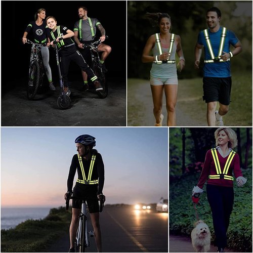 YUNLOVXEE Reflective Safety Vest Running Gear - Reflective Vest Straps, Reflective Belt, 2 Reflector Armbands, Adjustable High Visible Reflective Gear for Women Men Walking Running (Orange)