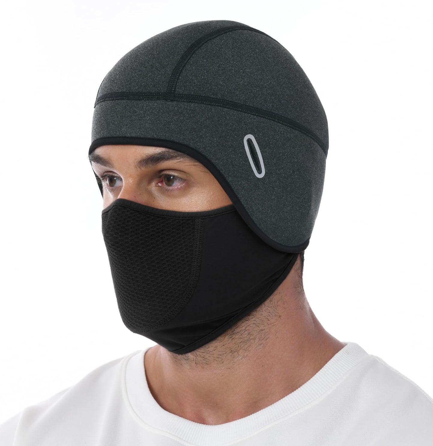 MELASA Thermal Skull Cap Helmet Liner Hat with Face Cover, Balaclava Face Mask with Glasses Holes for Cycling Motorcycle Ski Construction Worker(Black)