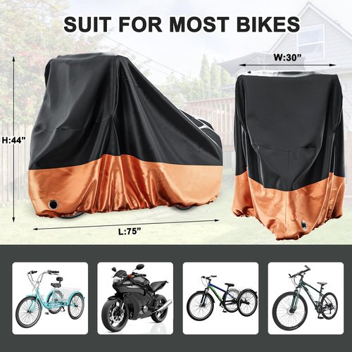H&ZT Bike Cover For Adult Tricycle, Outdoor Waterproof Cover for 2 bikes or 1 Tricycle or 1 Motorcycle, Storable Portable Lightweight Waterproof and UV resistant with carry bag