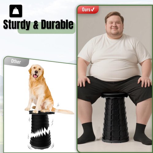 Doseno Upgraded Foldable Stool Thickened Set of 2, Portable Collapsible Stool Retractable Stool, Foldable Portable Collapsible Chair for Fishing, Hiking Tours, BBQ, Parties, Outdoor Activities (Black)