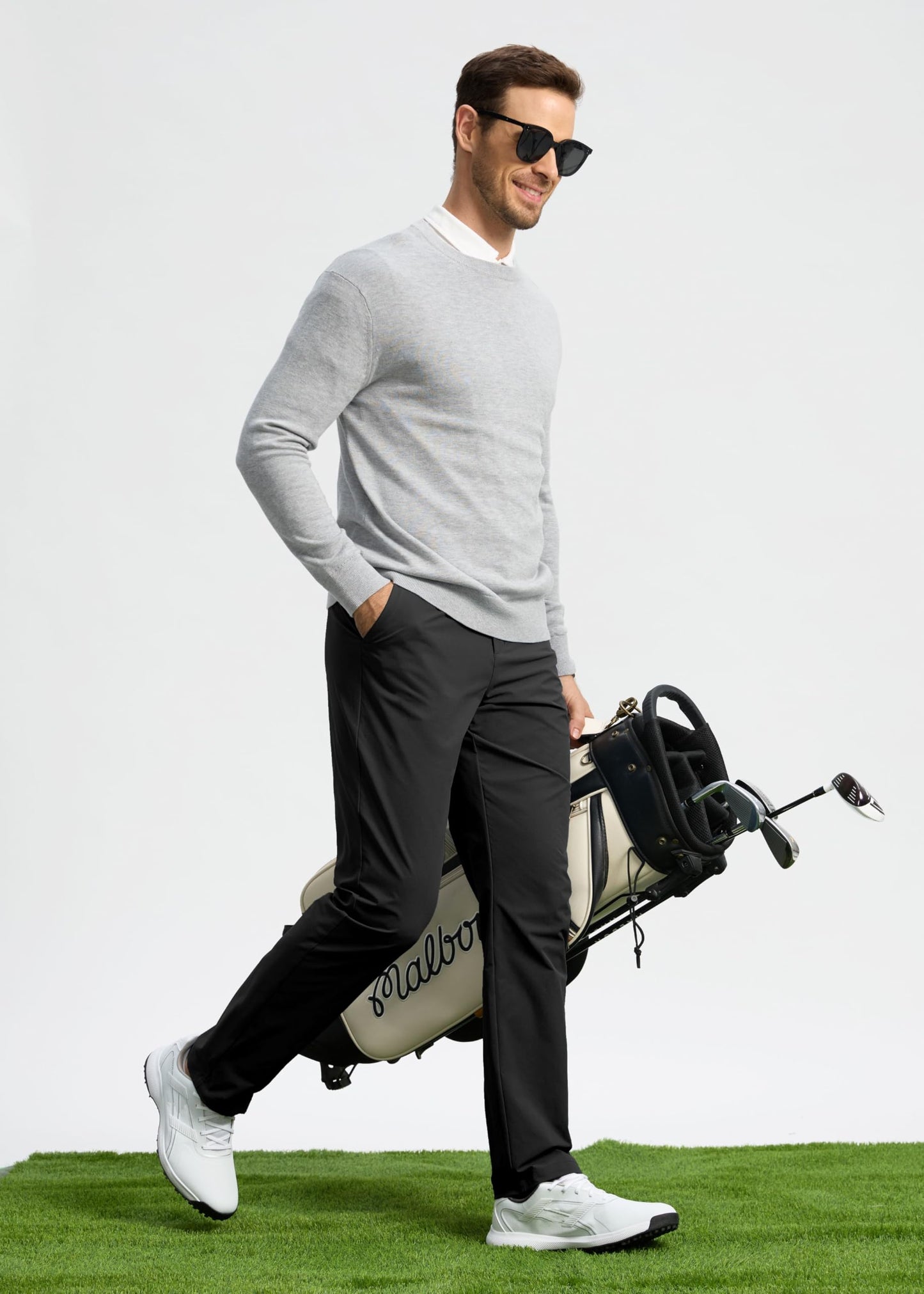 Pudolla Men's Golf Pants Mens Dress Pants Stretch Work Pants 32 Lightweight Quick Dry Slacks Casual Trousers with Pockets(Black 38Wx32L)