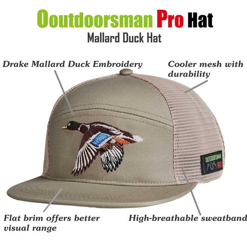 EDTREK Outdoorsman Pro 7-Panel Flat Brim Snapback Hat - Drake Mallard - Wood Ash