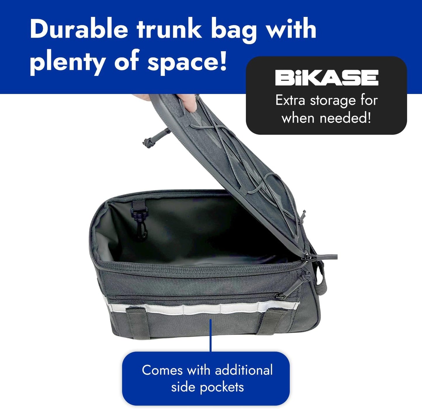 BiKase Big Momma Bike Trunk Bag - Universal Fit Medium Rear Rack Bag with Side Pockets, Top Bungee, Mesh Pocket, Key Holder & Reflective Accents - Spacious Bicycle Rack Bag for Ebikes & Bicycles