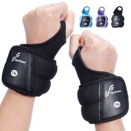 Sportneer Wrist Weights with Thumb Hole for Men Women Arm Hand Weights for Running Walking Jogging Physical Therapy Gym Strength Training Cardio Exercises 1 LB x 2 (Black)