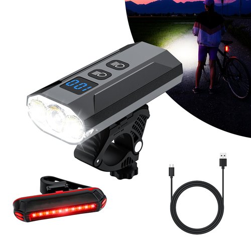 WEPPGO Ultra Bright USB Rechargeable Bike Light Set for Night Riding, LED Bike Headlight with Taillights, High & Low Beam Light Total 13 Modes, Easy to Install for Night Road Mountain Cycling