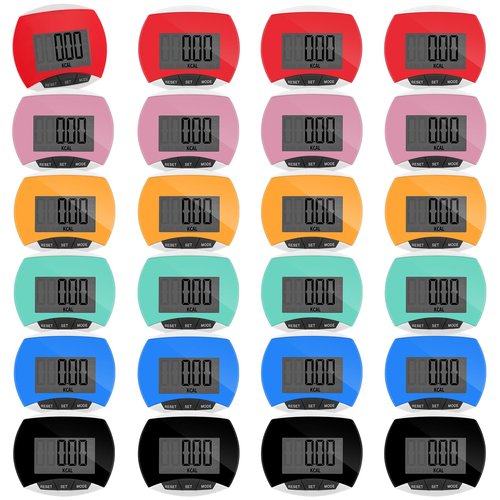 Copkim 24 Pcs Pedometer for Walking Bulk LCD Step Counter with Calories Burned Portable Accurately Step Tracker for Women Man Adults Jogging Hiking Running Walking(Mixed Colors)