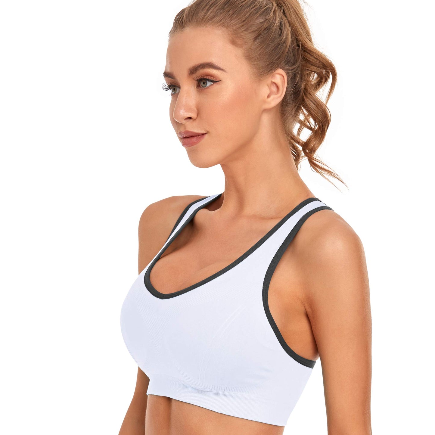 GXXGE Padded Racerback Sports Bras for Women High Impact Workout Yoga Gym Activewear Fitness Bra Black White X-Large