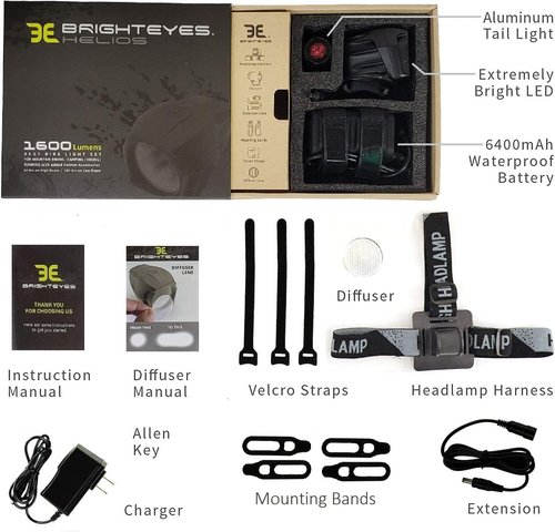 Helios 1600 Lumen Waterproof Rechargeable Bike Headlight with Free Diffuser & Taillight