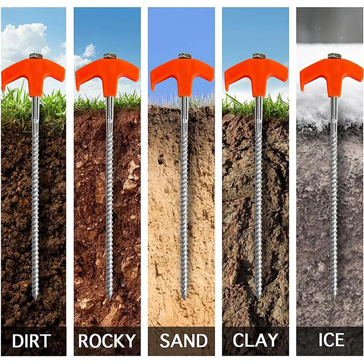 8" Screw in Tent Stakes - Ground Anchors Screw in, Tent Pegs Camping Stakes, Metal Threaded Tent Spikes, Heavy Duty Tent Stakes Tent Pegs,Metal Camping Stakes, (8pcs,with Bag)