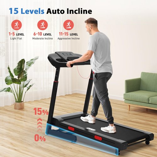 CIIHI Treadmill with Auto Incline - Adjustable Height Handrail 15% Auto Incline Treadmill with 400 lbs Capacity - Foldable Running Machine for Home with APP, Voice Control and Speaker - 8.7 MPH
