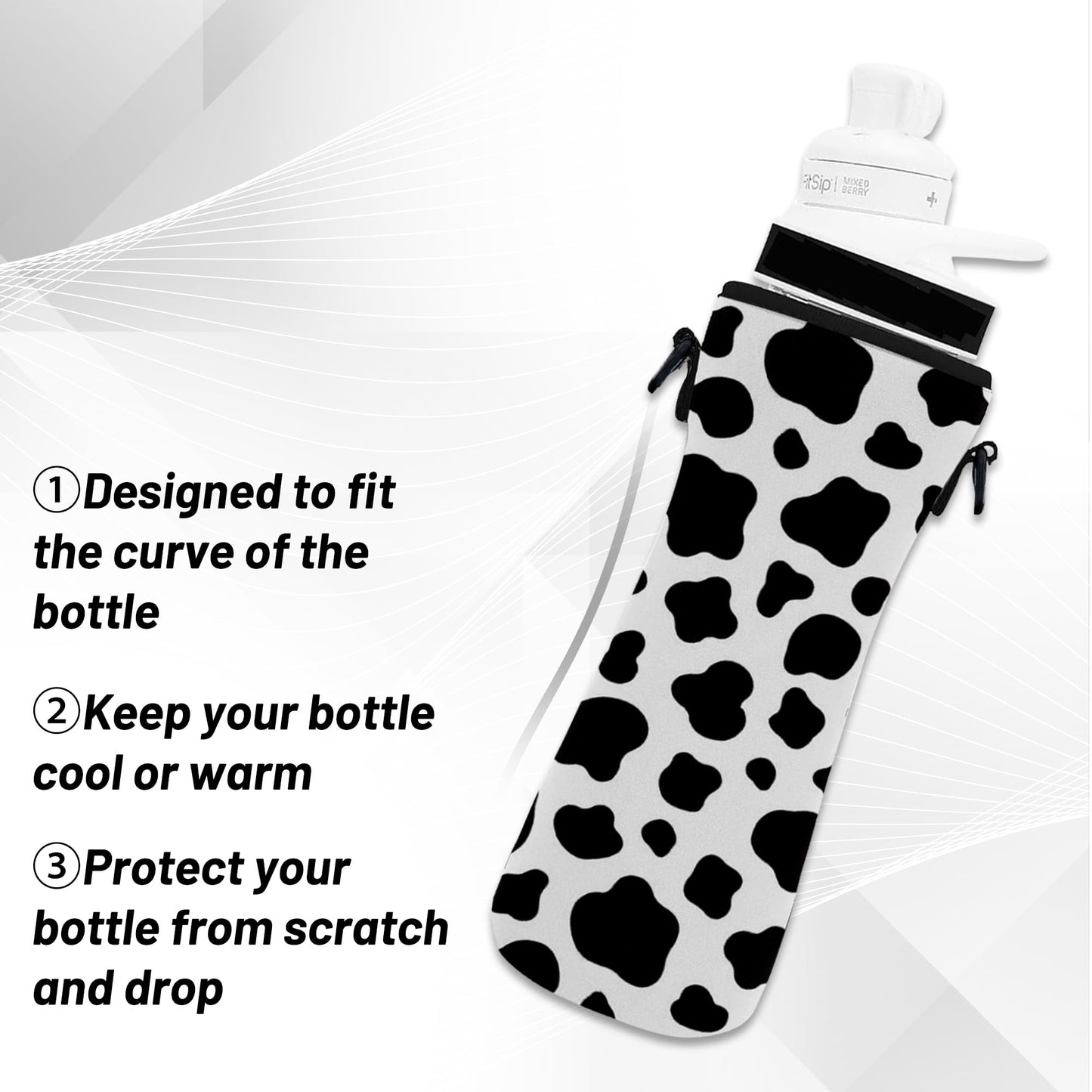 ARefugen 2Pcs Neoprene Insulated Sleeve for 32 oz Cirkul Water Bottle - Holder Carrier with Shoulder Strap (Cow and Black)