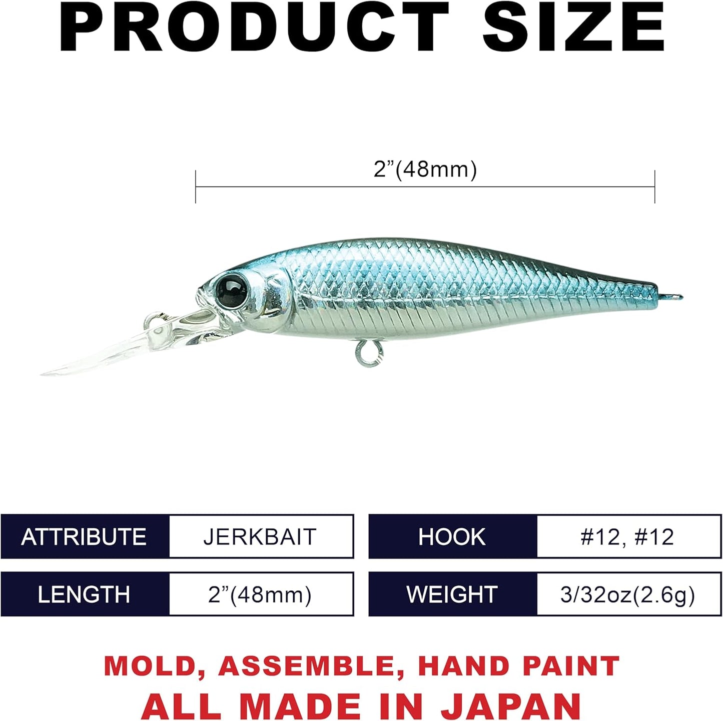 Pointer 48DD Fishing Lures - 2” Deep-Diving Jerkbait for Trout & Bass, Freshwater Tackle