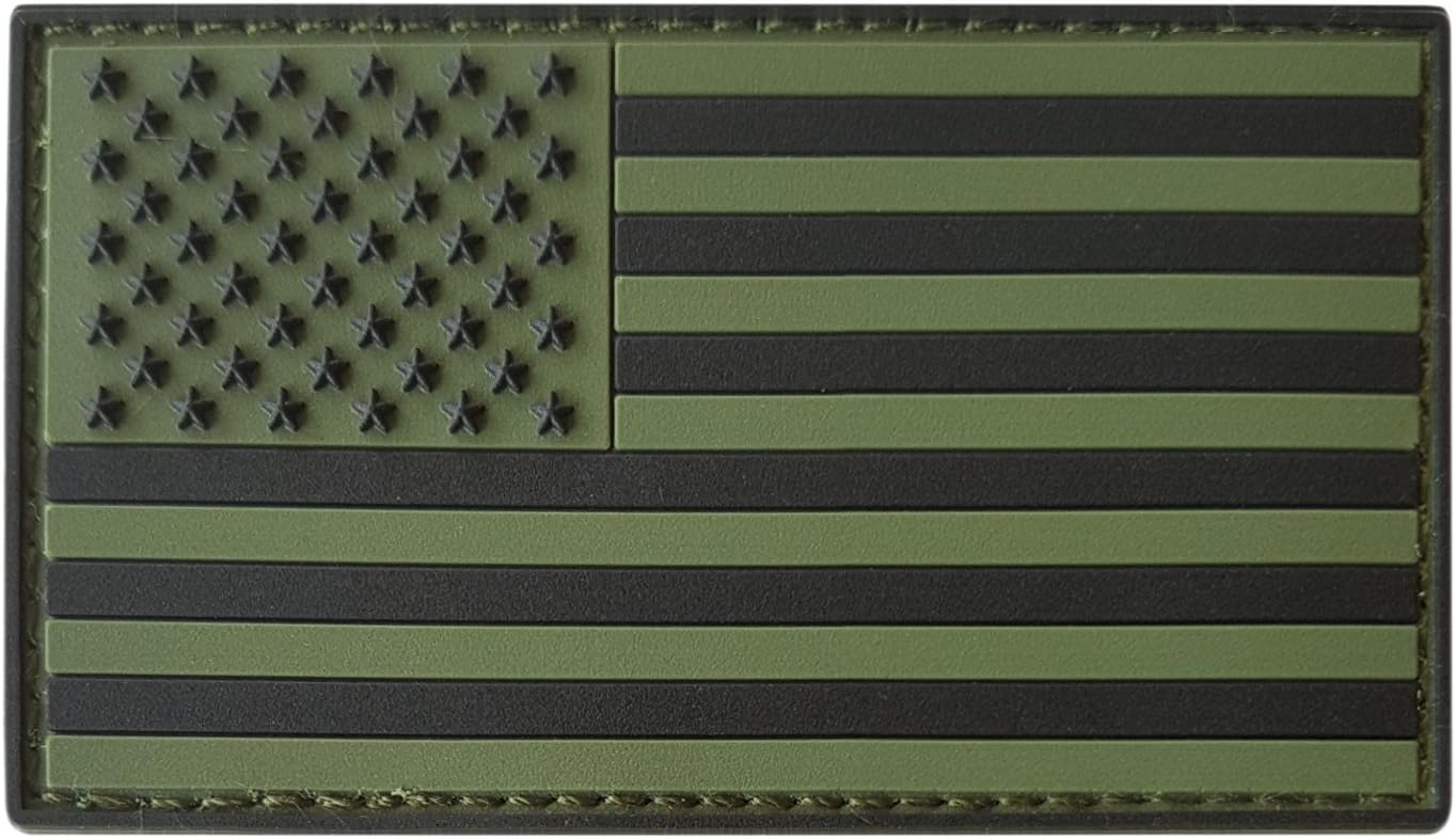 American Flag Patch PVC US Flag Patch [OD Green] Compatible with Velcro PVC Patches for Caps Tactical Patch for Airsoft Morale Patches for Hats Plate Carrier Patches for Backpacks
