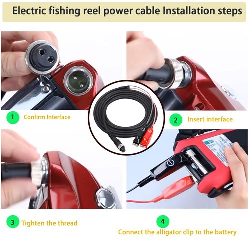 Yubunt Electric Fishing Reel Line, 9.84 Foot Electric Fishing LineReel Power Cord Compatible with Daiwa Tanacom 1000, Shimano, BeastMaster, Seaborg 500MJ, and ForceMaste.(9.84ft -2Pcs)