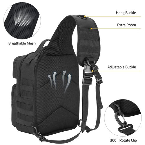 CVLIFE Tactical Sling Bag Backpack for Men Military Shoulder Sling Bag Molle Army Assault Detachable Tactical Bag with Bottle Holder Concealed Carry Daily Day Pack Work Bag for EDC Hiking, Black