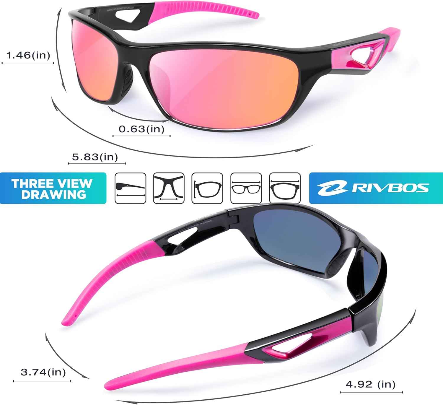 RIVBOS Polarized Sports Sunglasses for Men & Women - TR90 Frame for Cycling, Fishing, Running