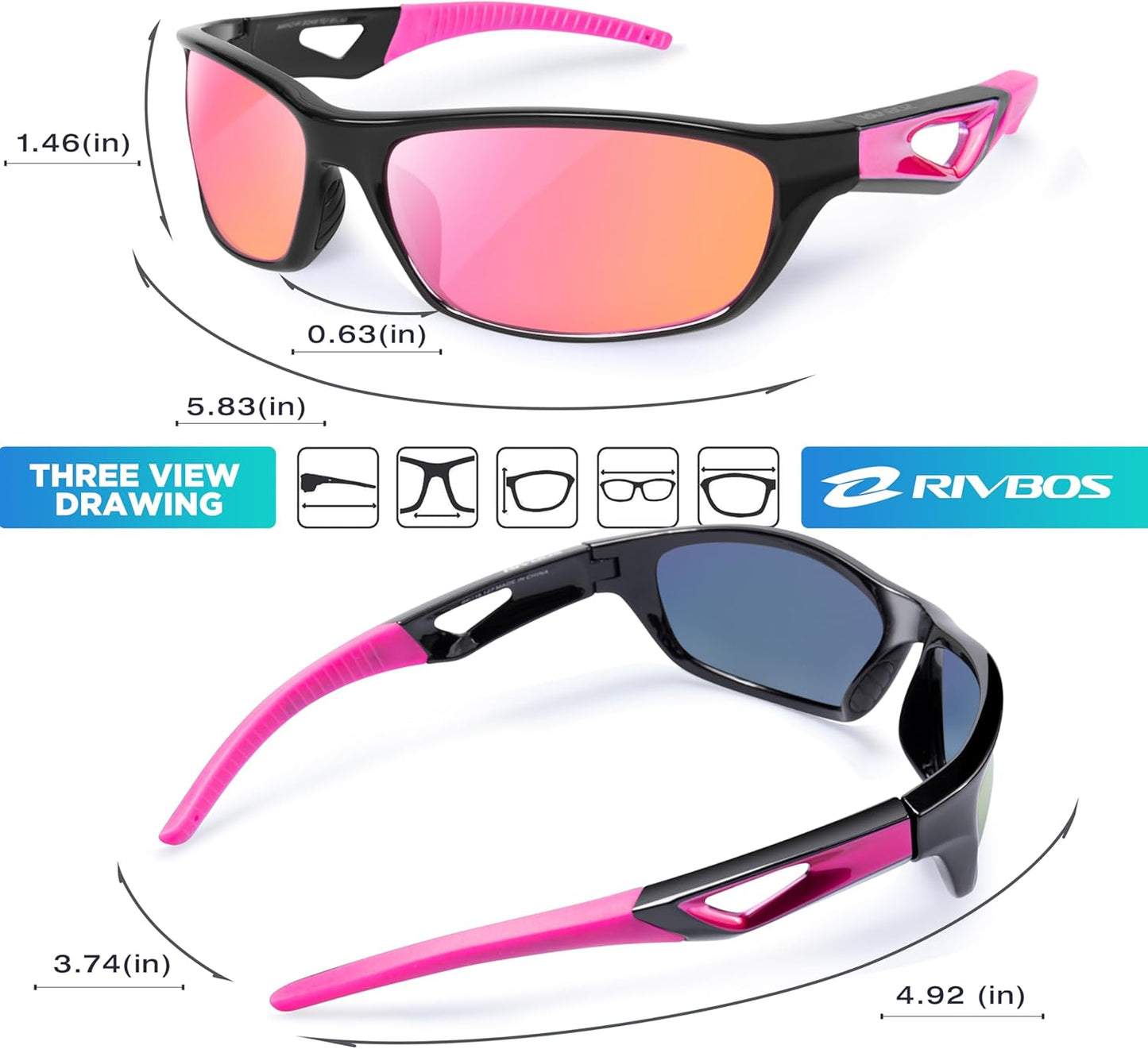 RIVBOS Polarized Sports Sunglasses Driving Sun Glasses Shades for Men Women Tr90 Frame for Cycling Fishing Running RB831
