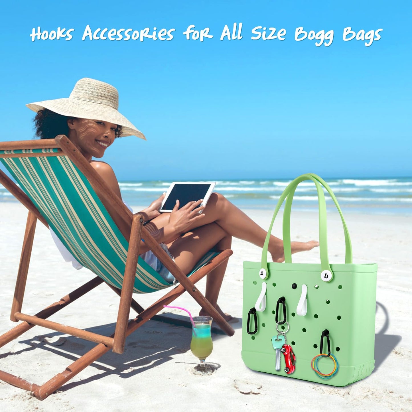 GERYUAEG 10Pcs Inserts Hooks Accessories for Bogg Bag, Durable Charms Key Holder & Carabiner Keychain Compatible with Rubber Beach Tote Bags (black10)