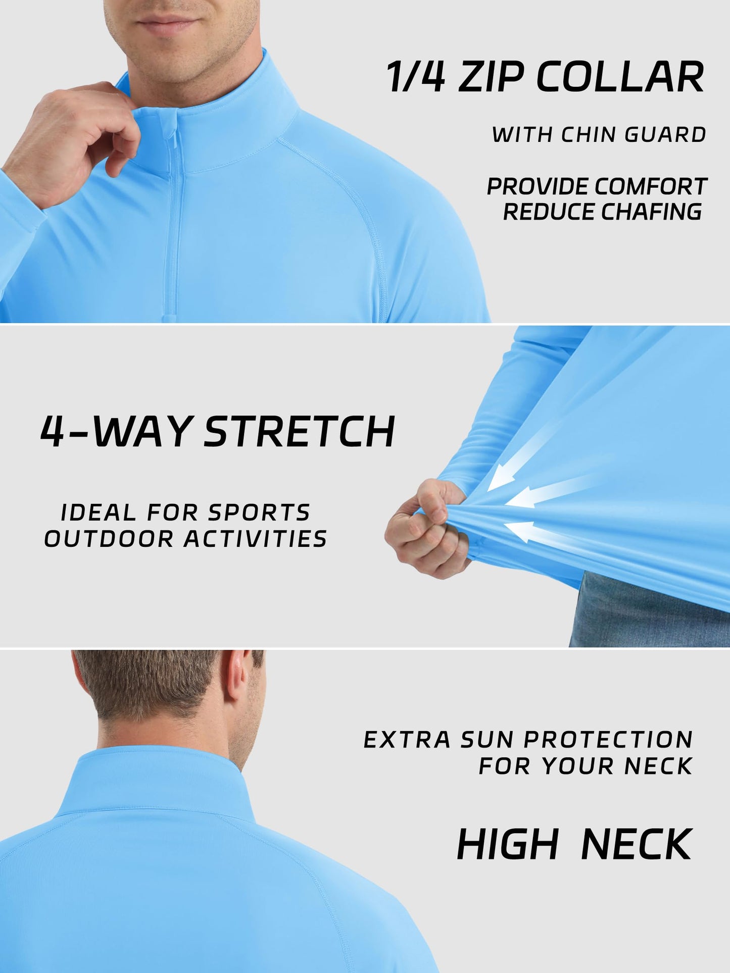 KEFITEVD Mens Sun Shirts UV Protection Long Sleeve Summer Quarter Zip T-Shirts Brethable Boating Water Shirt Blue L