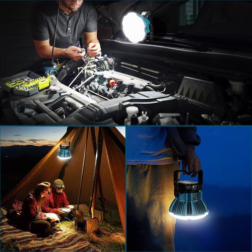 GRVODFRTA LED Camping Lantern Light Compatible with Makita 18V Battery, 2400LM 3 Adjustable Brightness Cordless Portable LED Work Light Floodlight with Hook for Tent Jobsite Ceiling(No Battery)