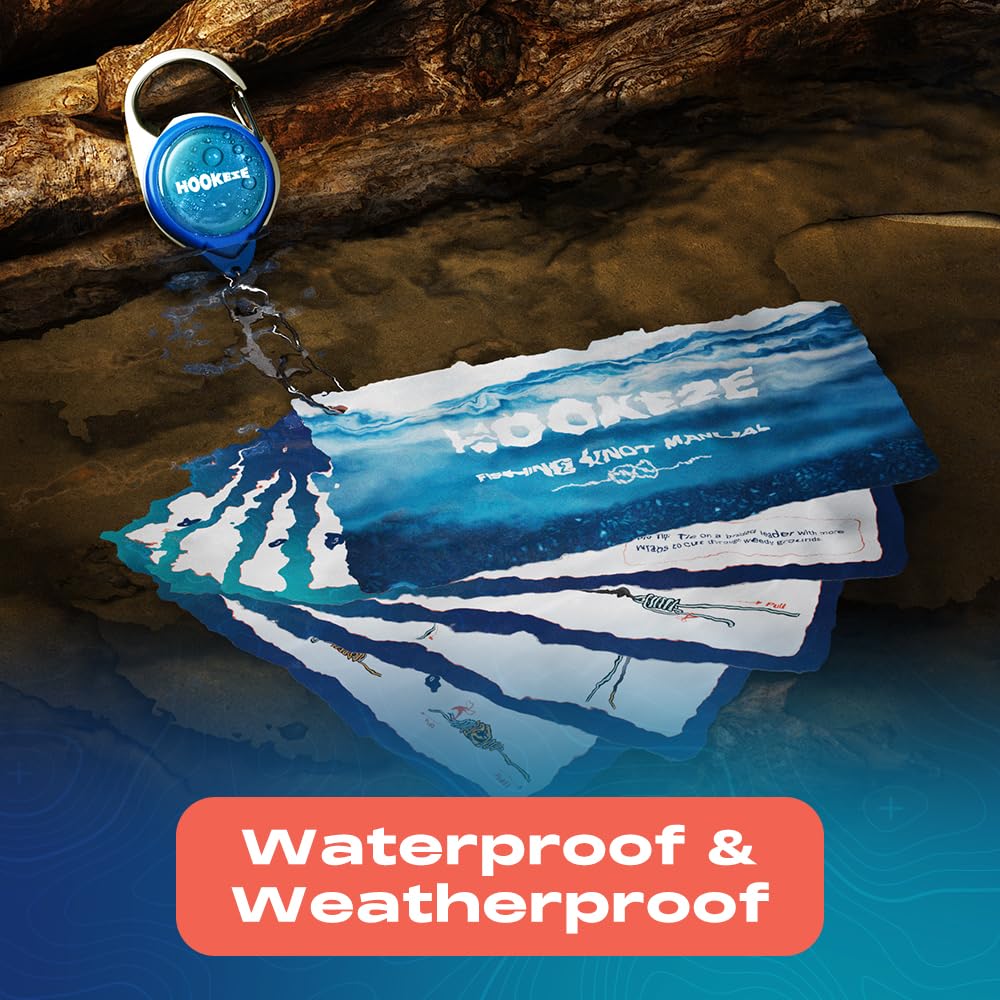 HOOK-EZE Fishing Knot Tying Cards, Waterproof Pocket Guide to 12 Essential Knots with Zinger Retractor, Fishing Gifts Gear Accessories for Men & Cool Gadgets Stuff Suppliers Tool for Beginner (Blue)