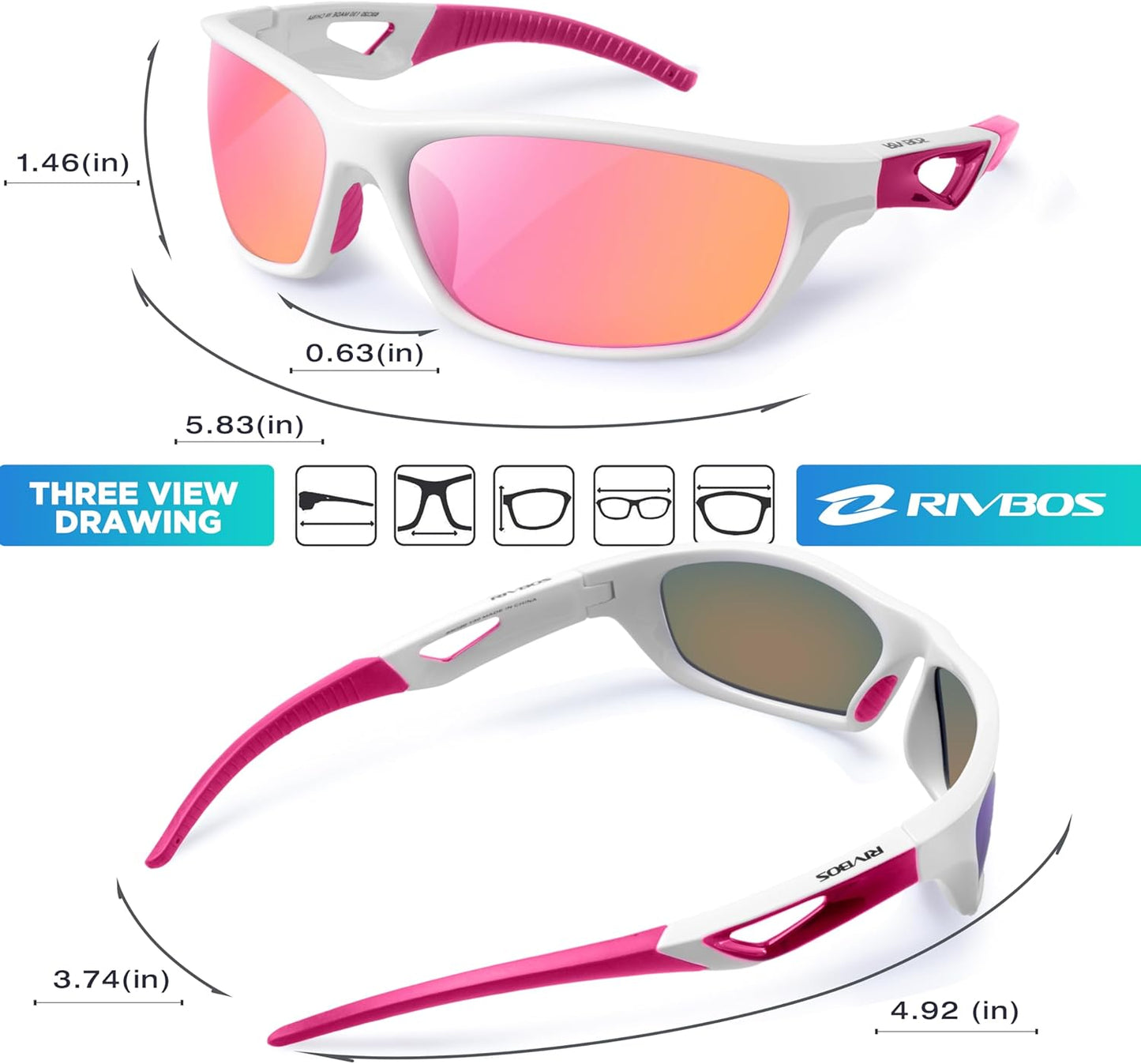 RIVBOS Polarized Sports Sunglasses Driving Sun Glasses Shades for Men Women Tr90 Frame for Cycling Fishing Running RB831