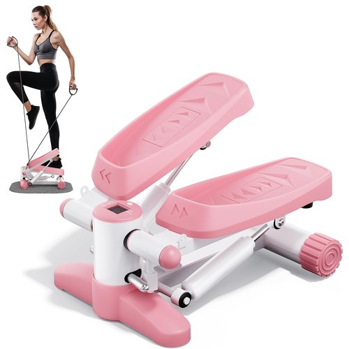Pink Stair Stepper for Exercises, Portable Mini Steppers with Resistance Band, 330LB Weight Capacity, Non-Slip Mat, LCD Calories Display, Aerobic Fitness Stepper for Home Workout