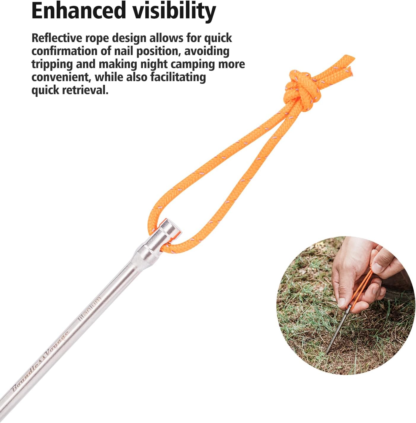 iBasingo 8 Pieces/lot Titanium Alloy Tent Nails Outdoor Camping Tent Stakes Lengthen Tent Pegs 20CM with Rope A-Ti4006P