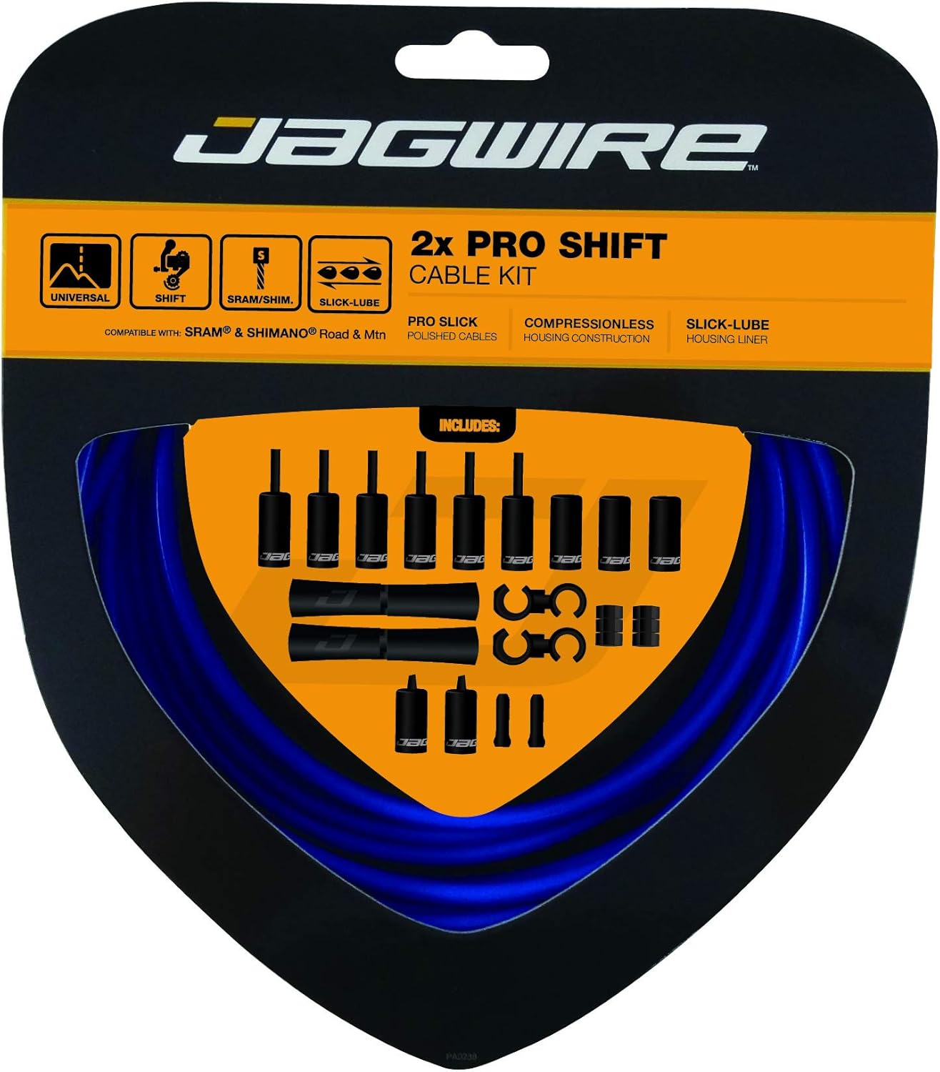 Jagwire - 2X Pro Universal Gear Shift Kit | for Road, MTN and Gravel | Compatible with SRAM and Shimano Gears, Polished Stainless Steel Cables, 10 Color Options